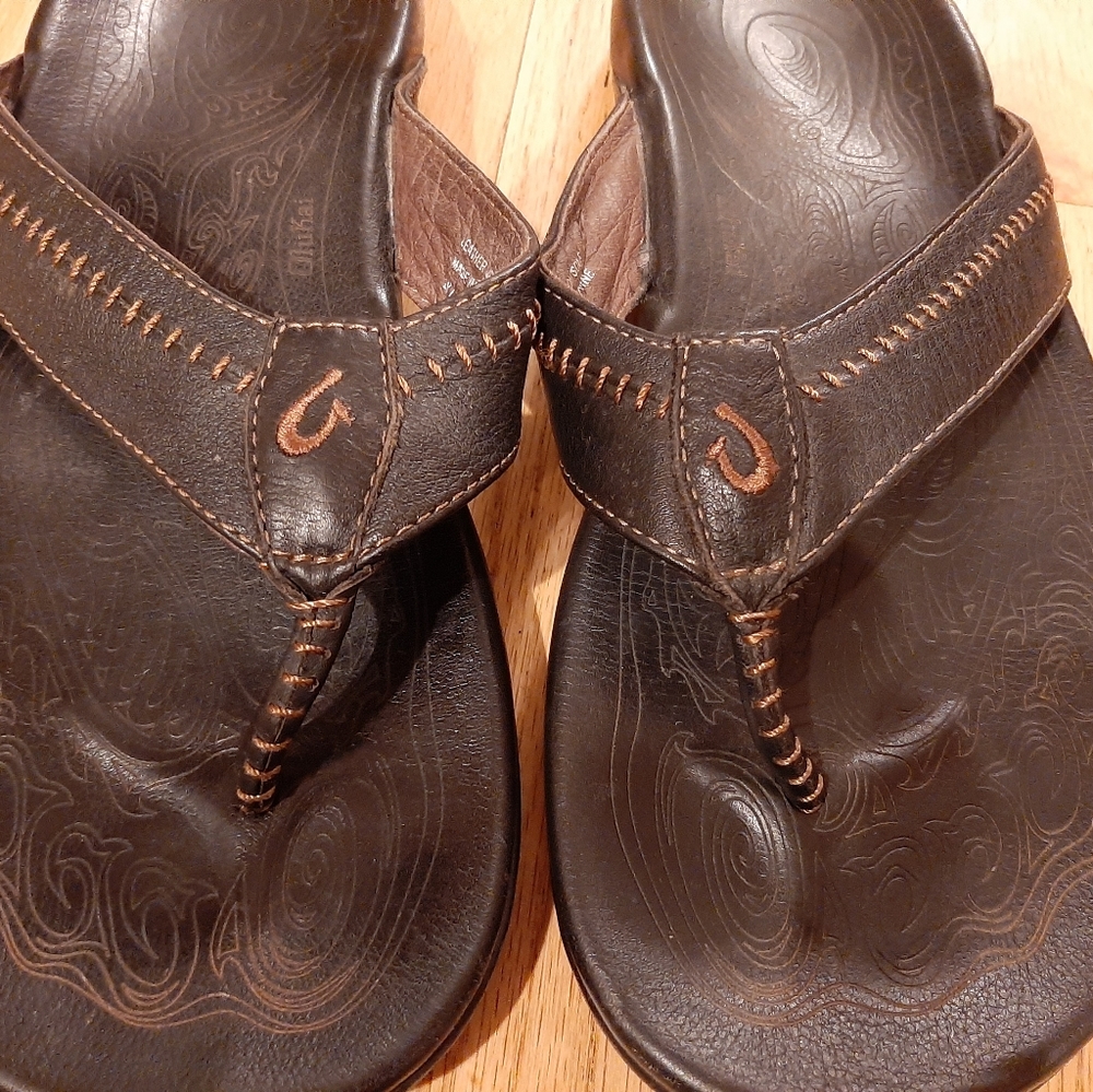 Olukai Hiapo All leather slides thong sandals US 9
